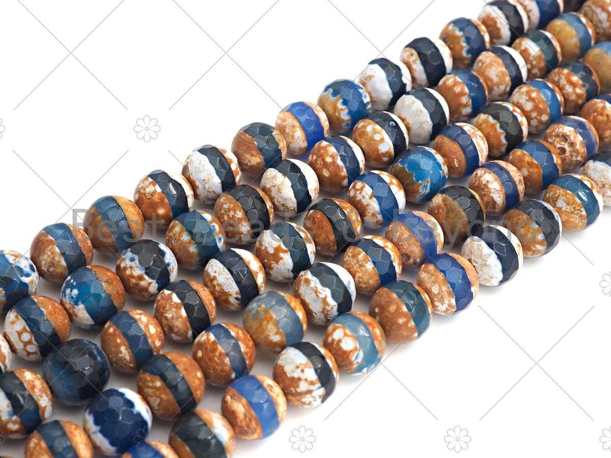 Natural Brown White Blue Line Tibetan Agate, 6mm/8mm/10mm, Natural Tibetan Blue Line Agate, 15.5" Full Strand, sku#U959