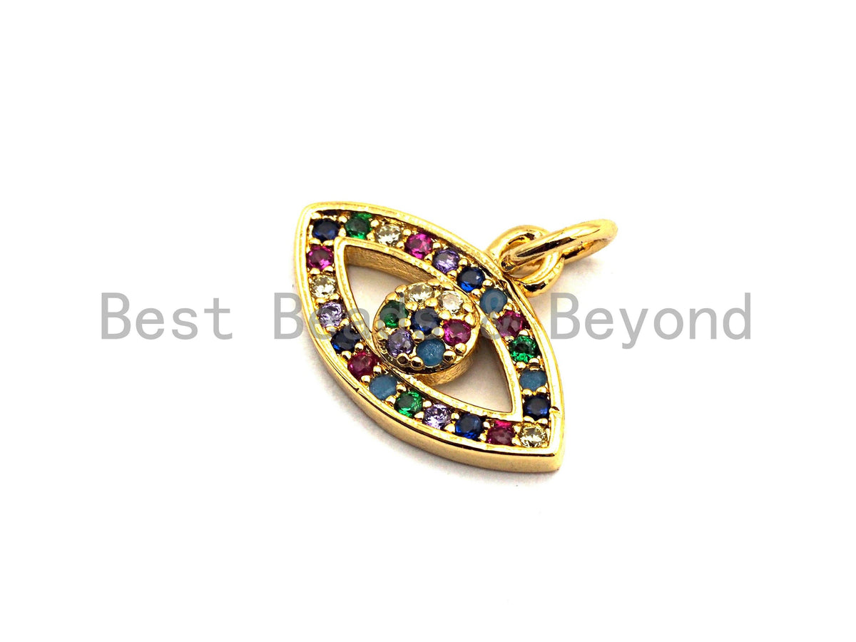 CZ Colorful Micro Pave Evil Eye Pendant, Lucky Eye Shaped Pave Pendant, Gold plated Protection Eye charm, 11x16mm, Sku#F834
