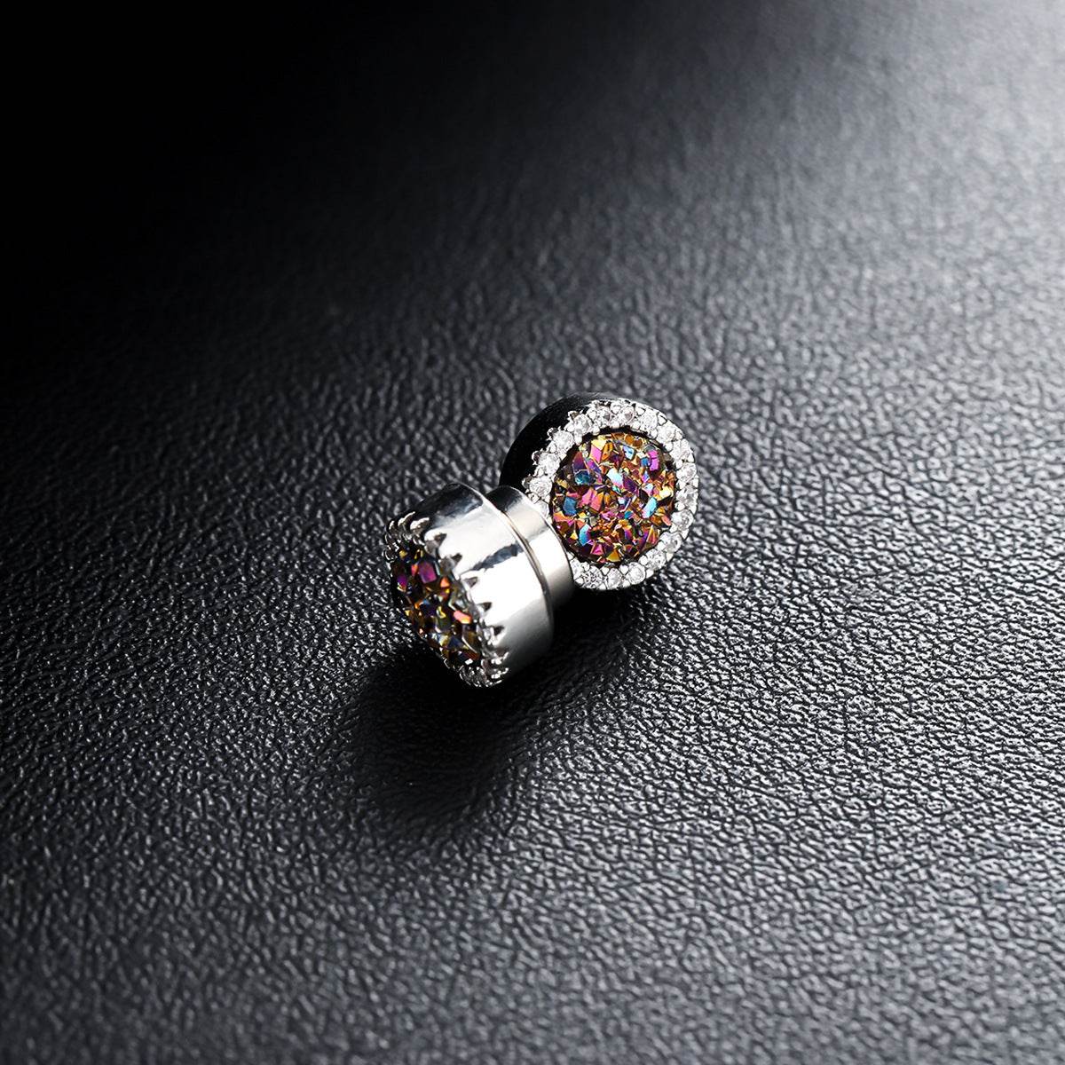 Magnetic Round Halo Stud Earrings for Men Women, Multicolor Crystal Cluster Non-Piercing Clip On