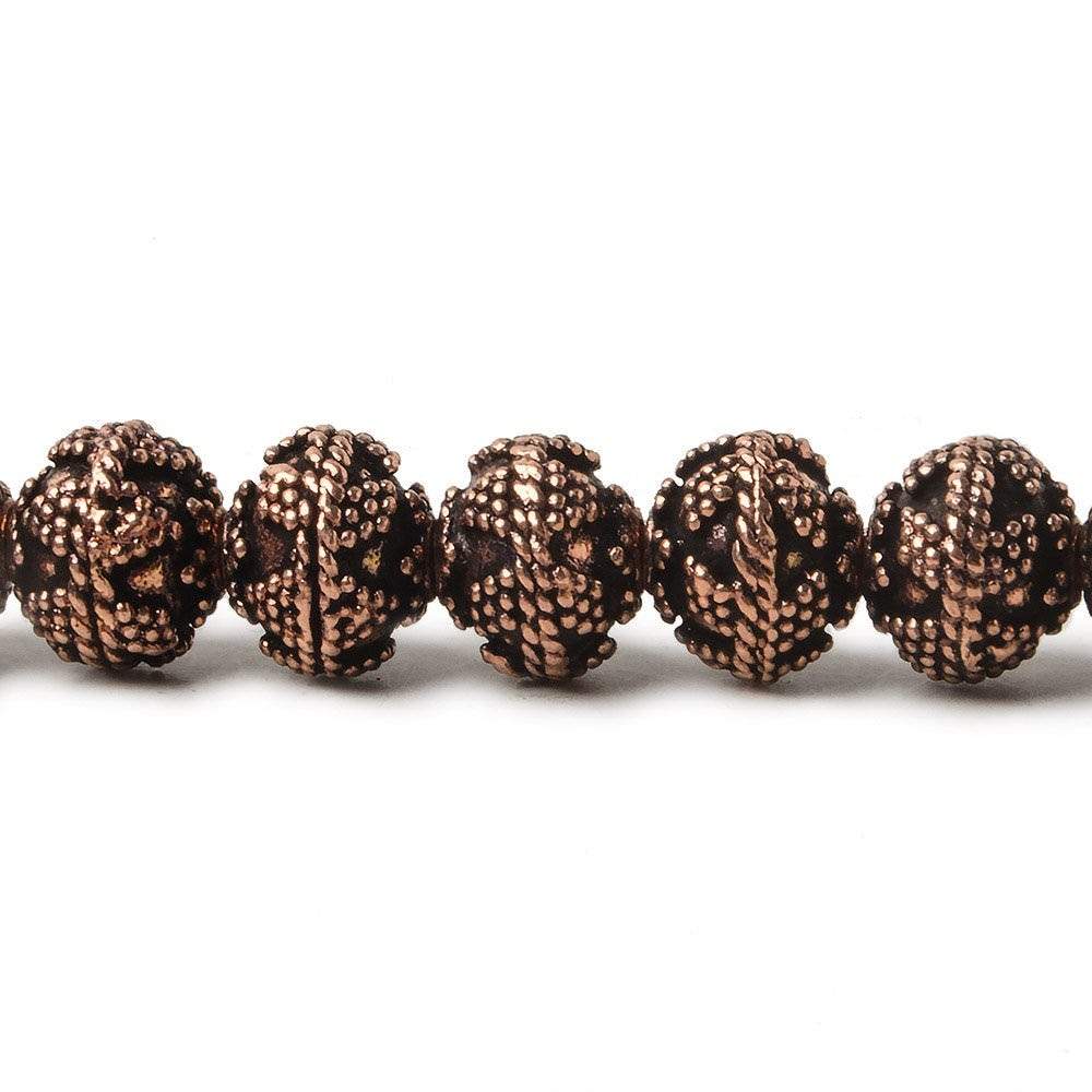 8mm Antiqued Copper Bead Miligrain Small & Large Triangle Design 8 inch 28 pcs