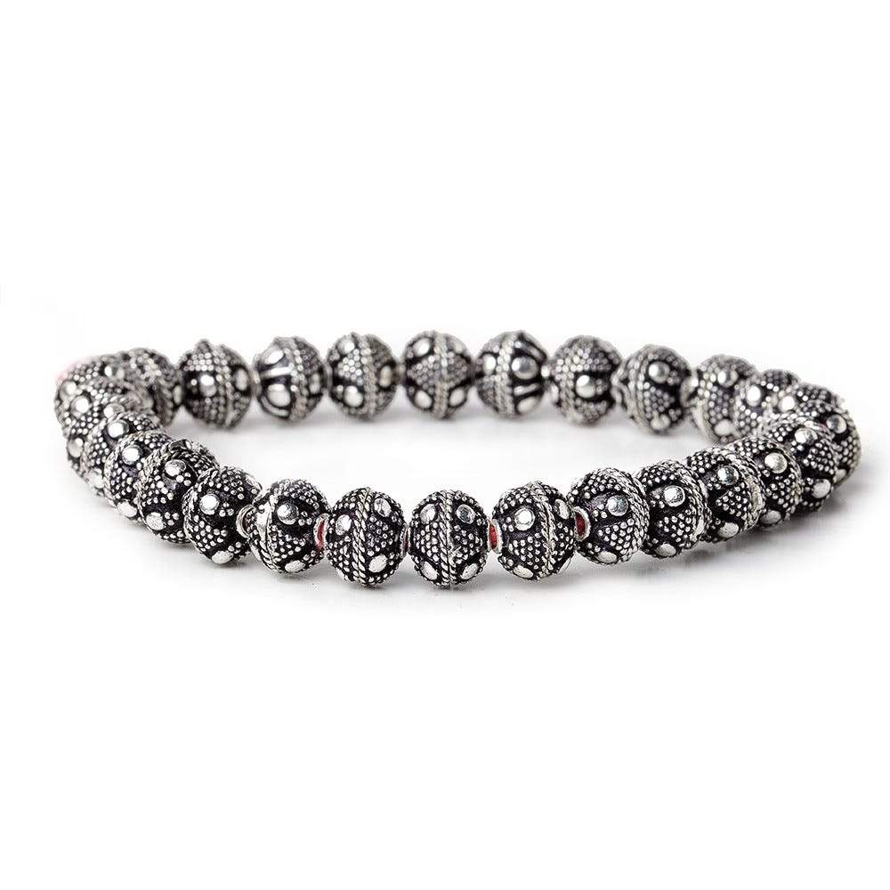 8mm Antiqued Silver plated Bead Cap Miligrain Triangle and Dot 8 inch 58 beads