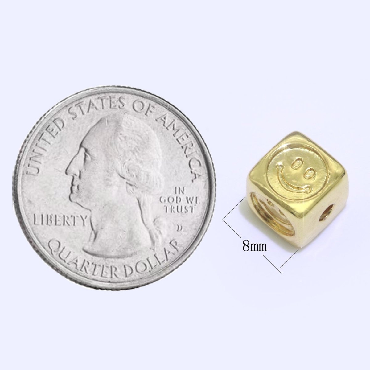 8mm Gold Filled Square Spacer Beads, Gold Happy Face Spacer Beads, Gold Smiley Face Beads for Bracelet Necklace Component B-616