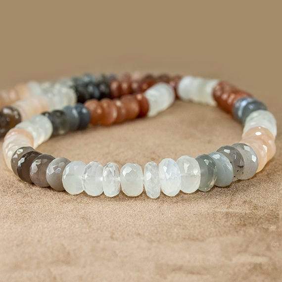 8mm Multi Color Moonstone Faceted Rondelle Beads 18 inch 107 beads