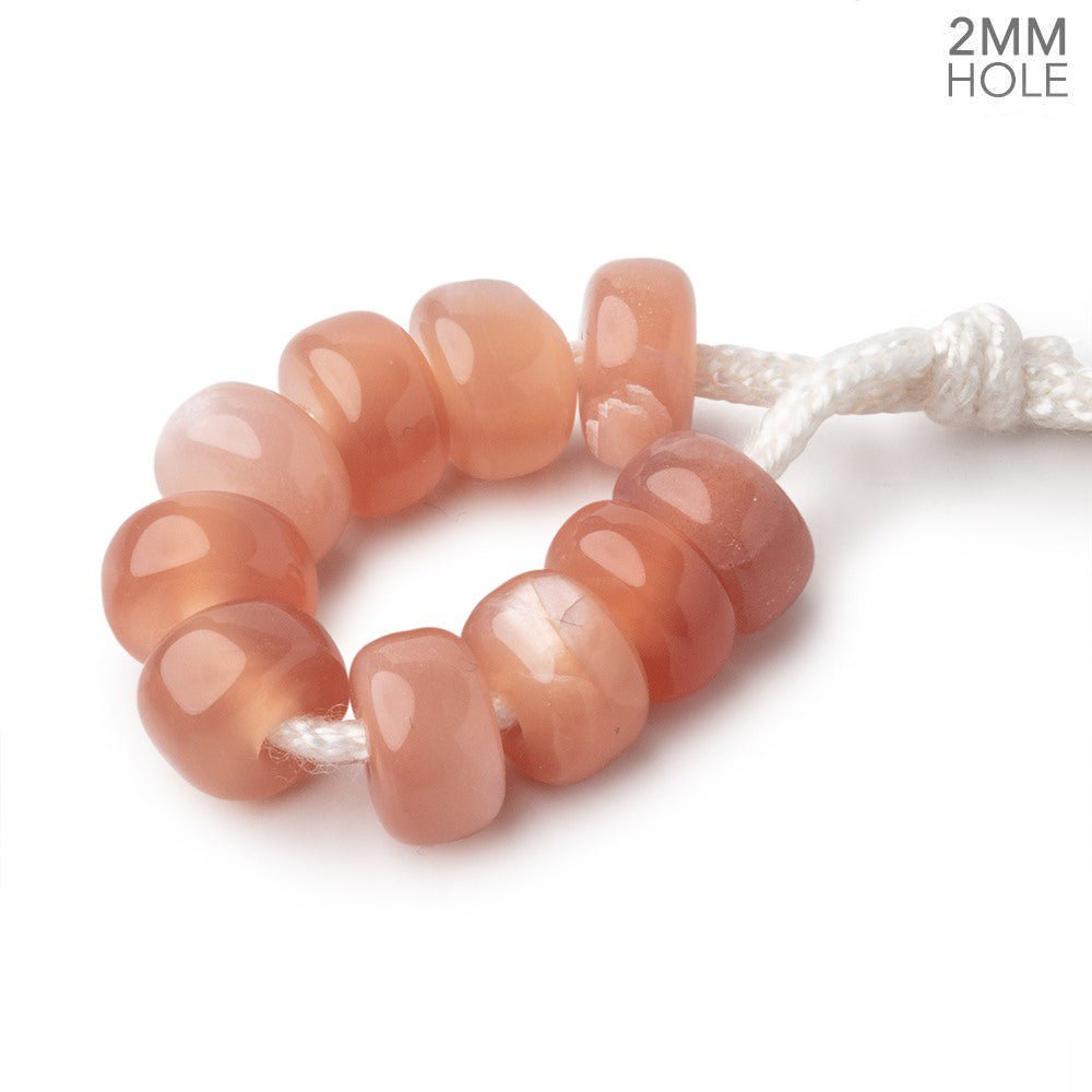 8mm Peach Moonstone 2mm Large Hole Plain Rondelle Set of 10
