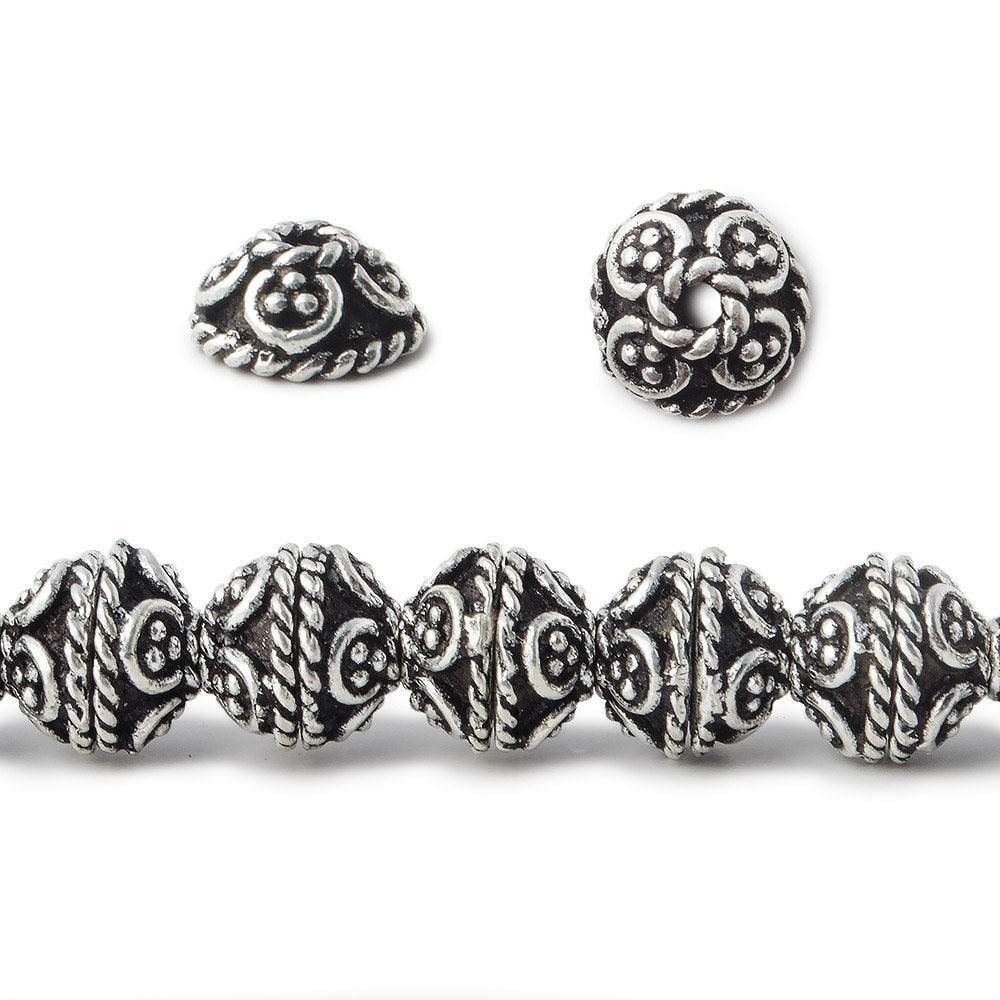 8mm Silver plated Copper Round Bead Miligrain Twist Rope 8 inch 52 pieces