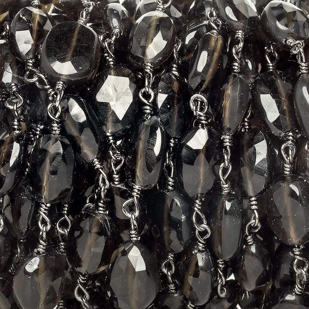 8x6-9x7mm Smoky Quartz faceted oval Black Gold Chain by the foot 20 pieces