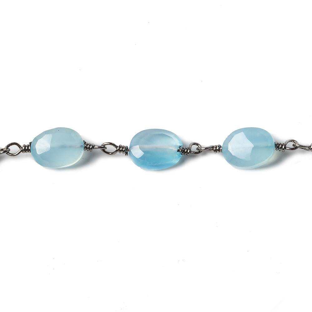 8x6mm Blue Chalcedony faceted Oval Black Gold Chain by the foot 23 pieces