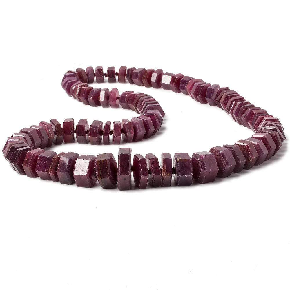 8x8-16x16mm Burmese Ruby Faceted Hexagon Center Drill Beads 20 inch 86 pieces AA