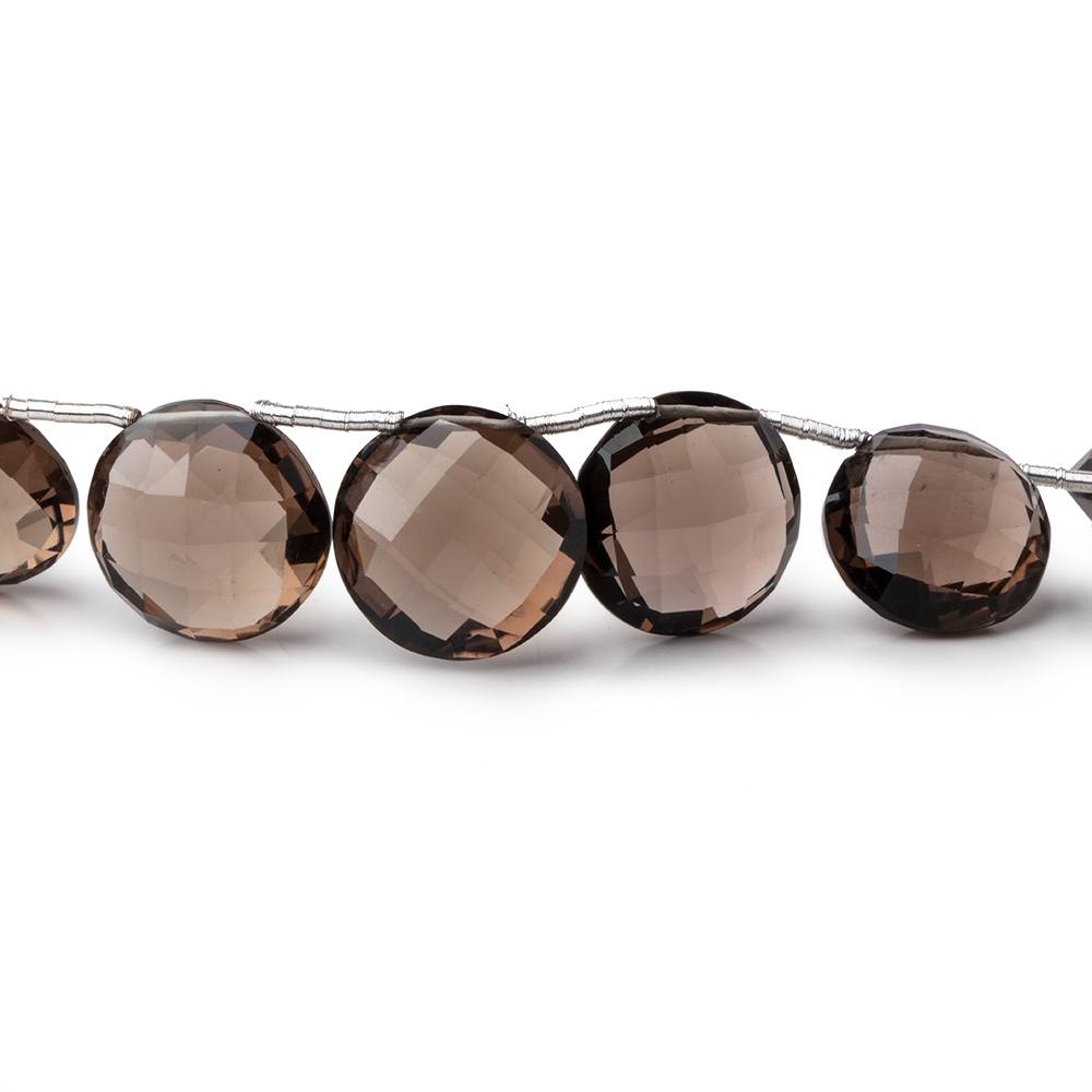 9-12mm Smoky Quartz Faceted Top Drilled Coin Beads 8 inch 15 pieces