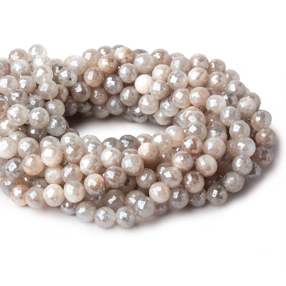 9-9.5mm Mystic White & Grey Moonstone faceted rounds 14 inch 40 beads AAA