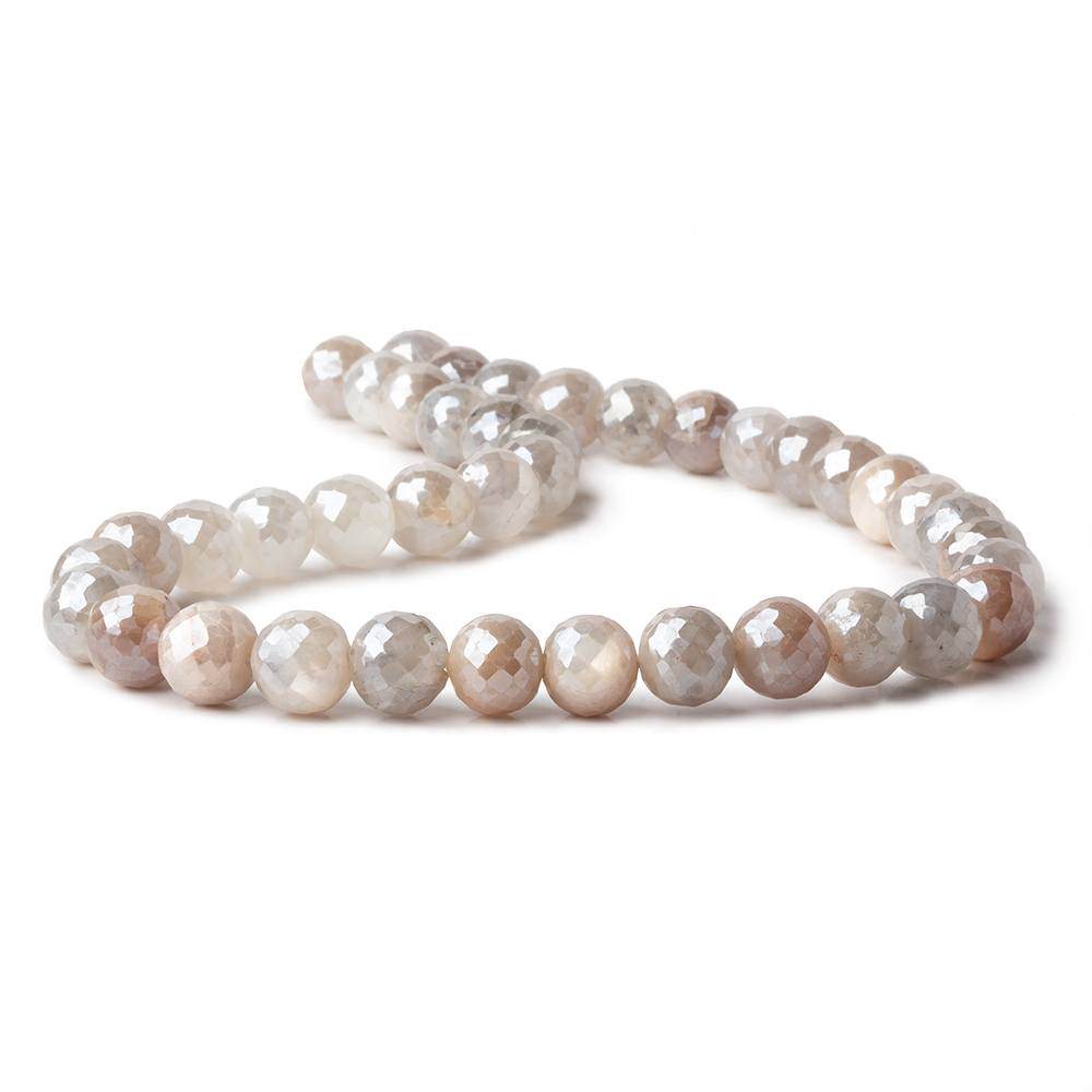 9-9.5mm Mystic White & Grey Moonstone faceted rounds 14 inch 40 beads AAA