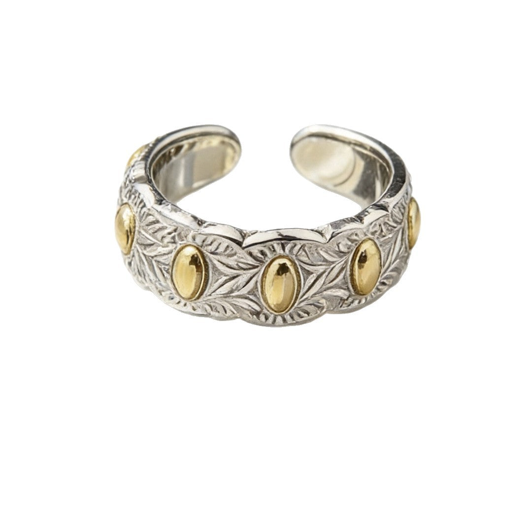 Brass Seven-Grain Rice Ring, Vintage Handcrafted Light Luxury Open Adjustable Band