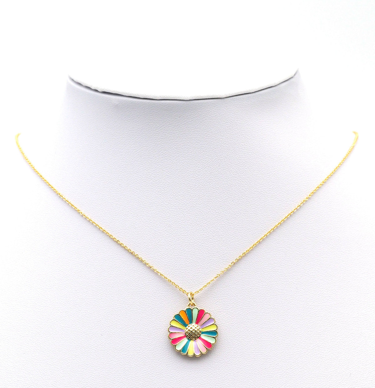 Colorful Enamel CZ Gold Daisy Flower Charm, Sku#F1514C