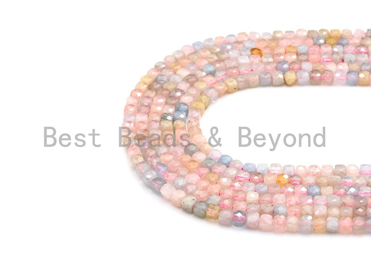 High Quality Natural Morganite Beads, 4mm Morganite Cube Faceted Beads, 16" Full strands, sku#U775