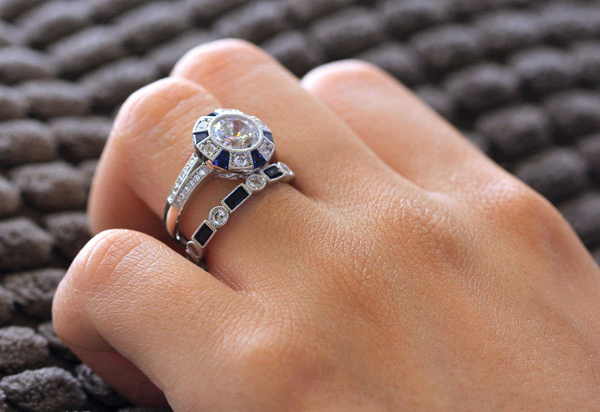 Synthetic Blue Topaz Square Diamond Female Rings