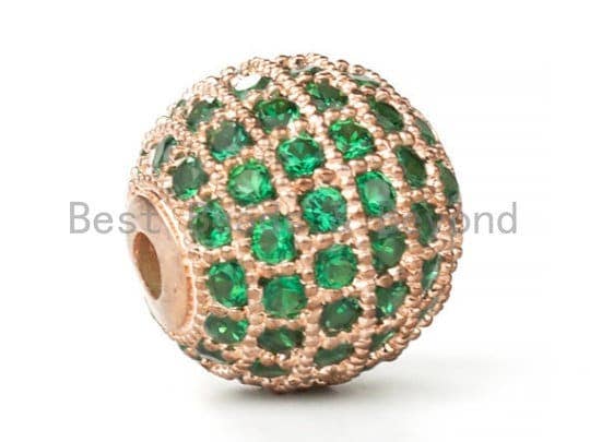 6mm/8mm/10mm/12mm Micro Pave Green CZ Round Ball, Green Pave Gold/Silver/Rose Gold/Black Rhodium Bead Focal, Pave Beads, 1/2pcs sku#G308G