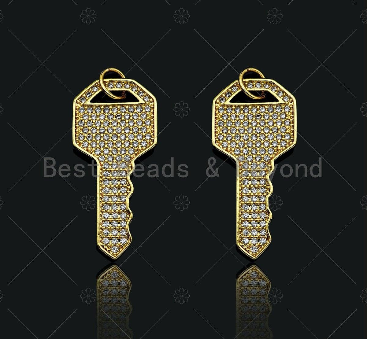18K Gold Filled/ Silver Color Large CZ Micro Pave Key Shape Charm/Pendant,Key Charm, Key Pave Pendant, Gold Key charm, 15x32mm, Sku#LD21