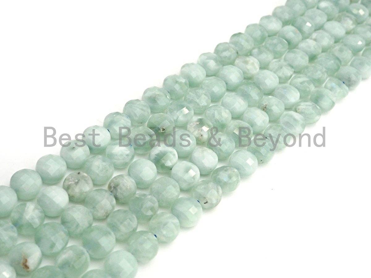 High Quality Natural Green Angelite Checkerboard Cut Coin Shape beads, 6mm/8mm Button Shape Angelite Beads, 16" Full strand, sku#UA46