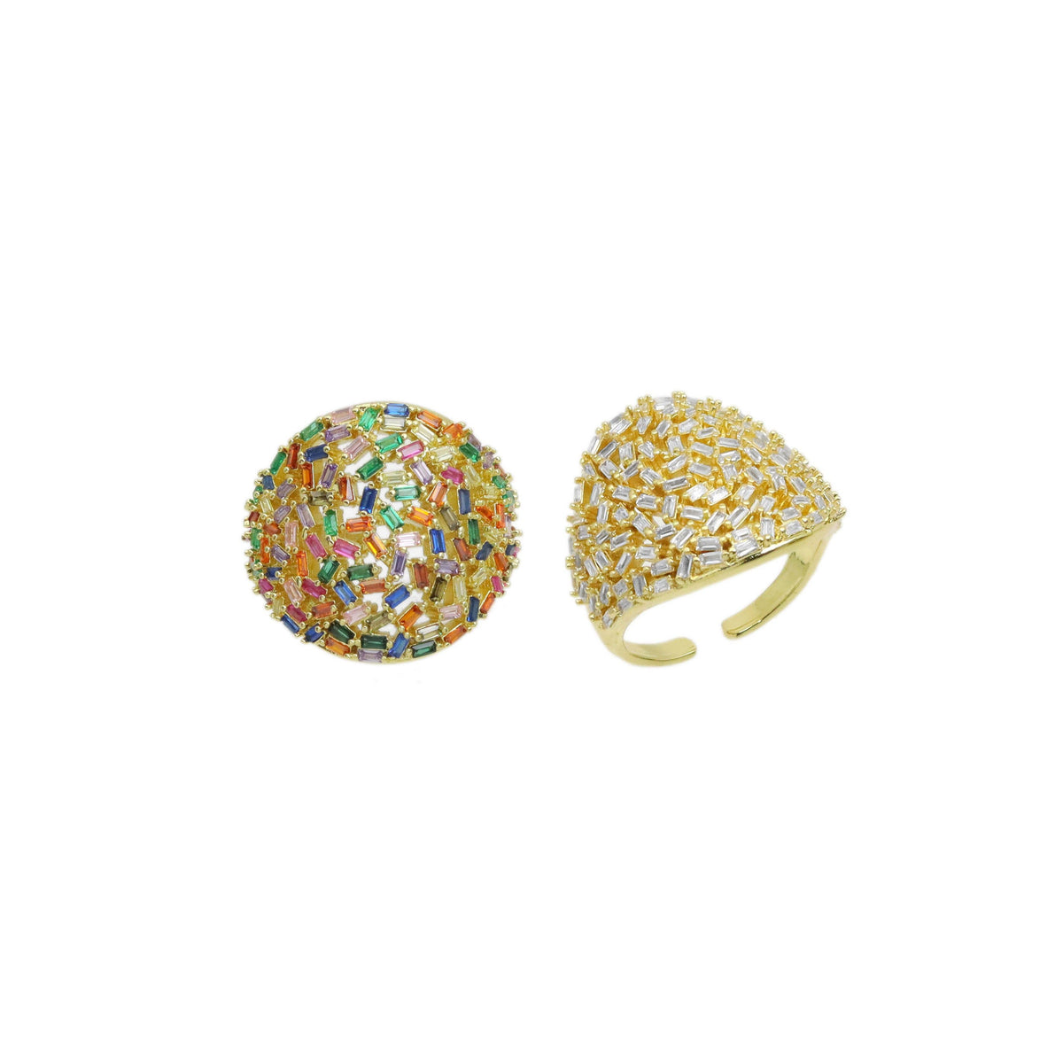 Colorful Baguette CZ Oval Statement Ring, Sku#LX509