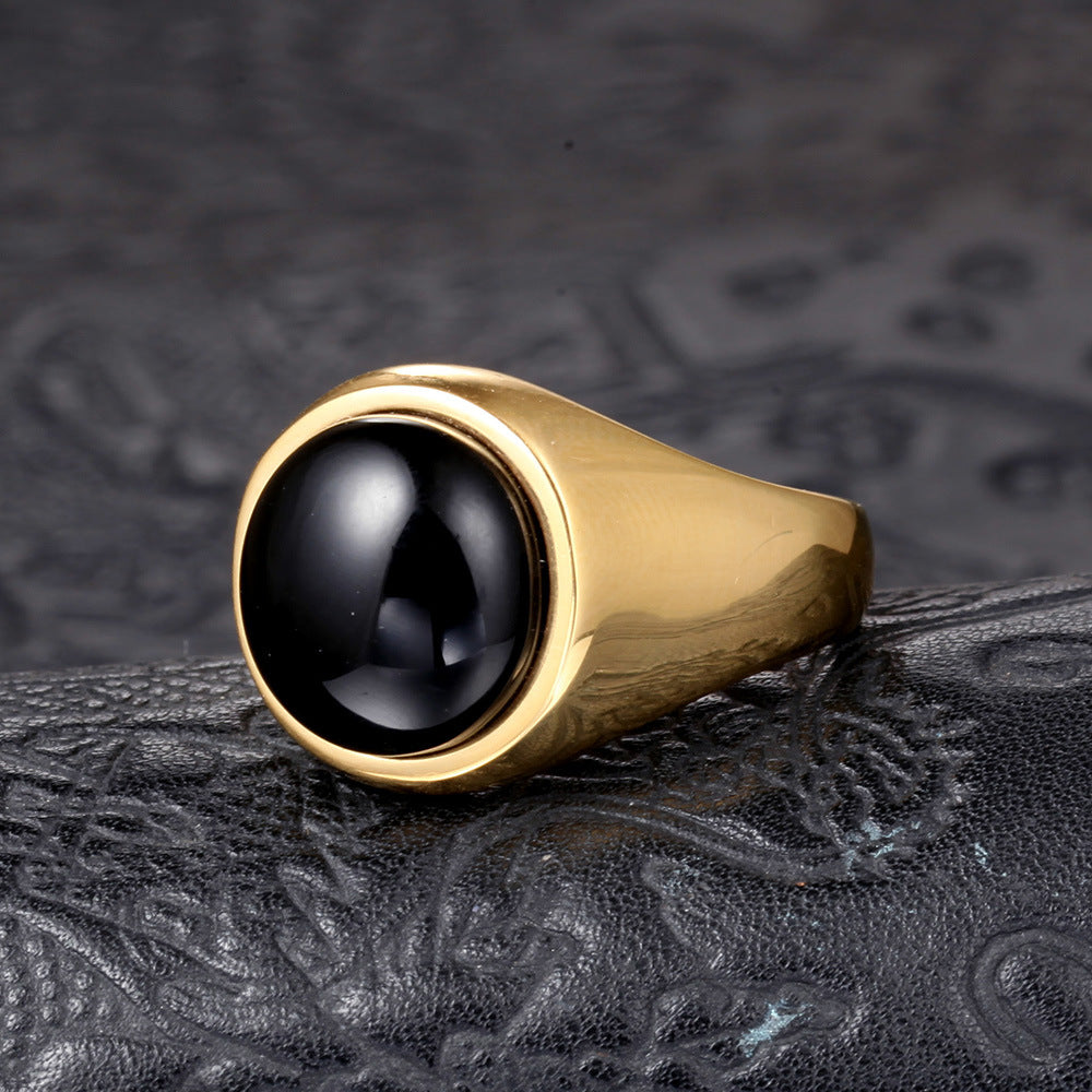 Men's Titanium Steel Green Opal Gold Rings