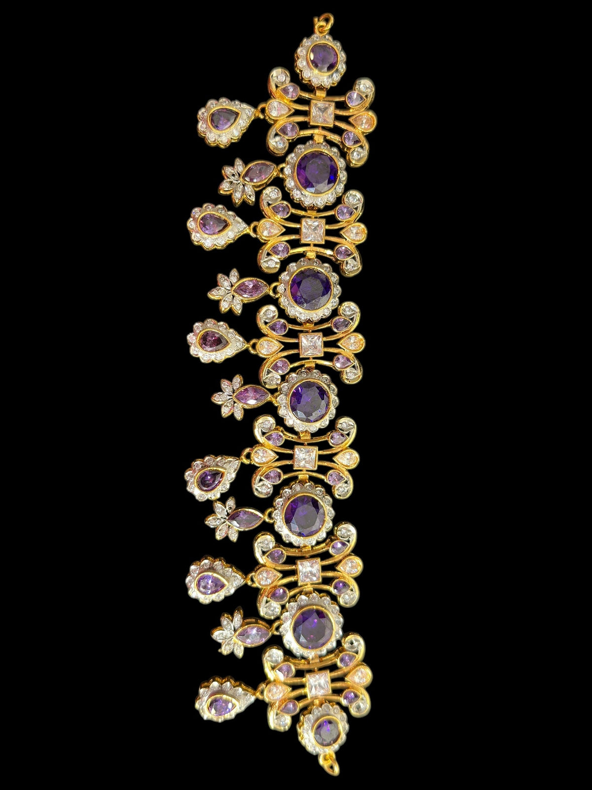 BR473 High quality cz  necklace set with tika - purple, Gold plated ( READY TO SHIP )