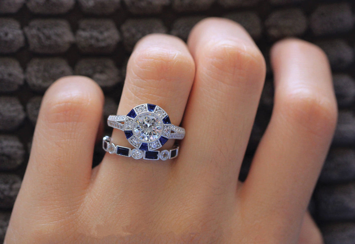 Synthetic Blue Topaz Square Diamond Female Rings