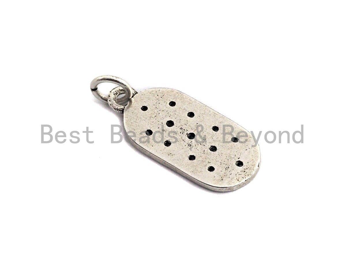 CZ Micro Pave Flat Oval Pendant, Antique Silver Tone, Clear Cubic Zirconia Big Pave Oval Charm Pendant, 9x21mm,sku#F1014C