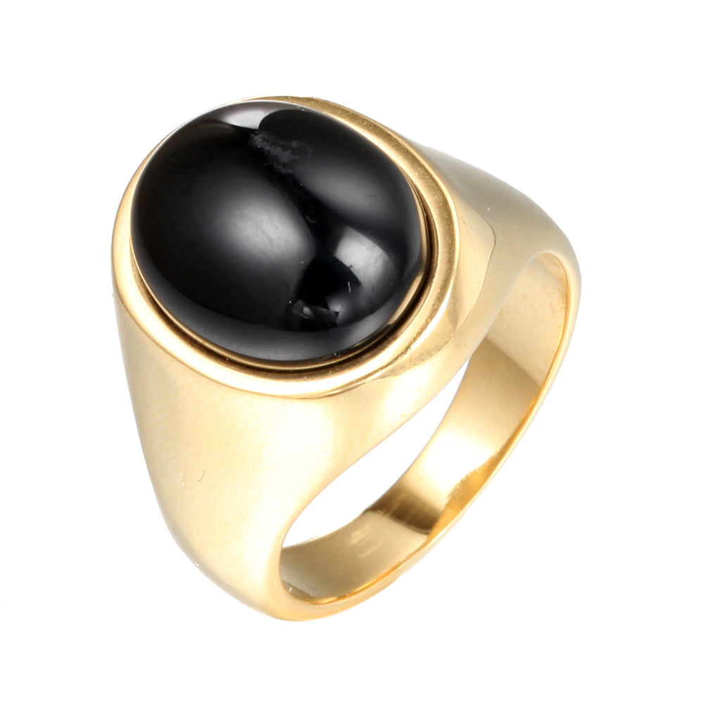 Men's Titanium Steel Green Opal Gold Rings