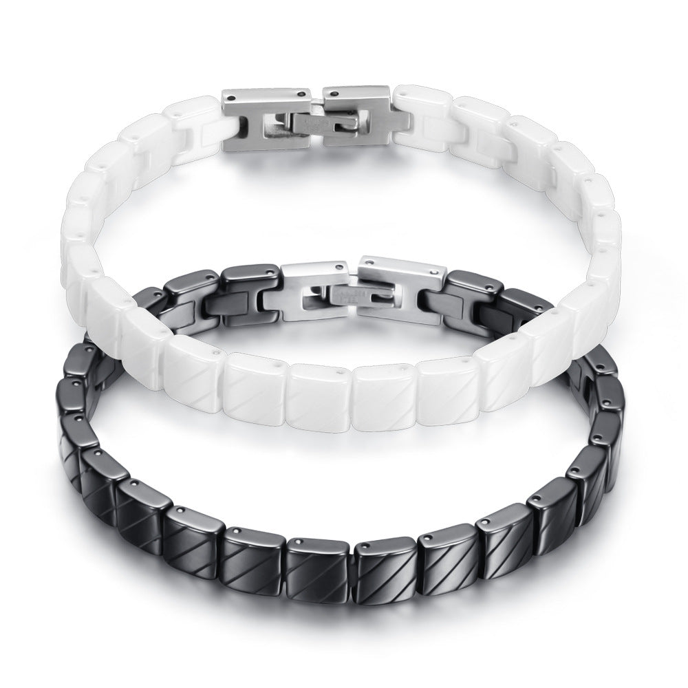 Women's Ceramic Fashion Personality Black White Stitching Bracelet