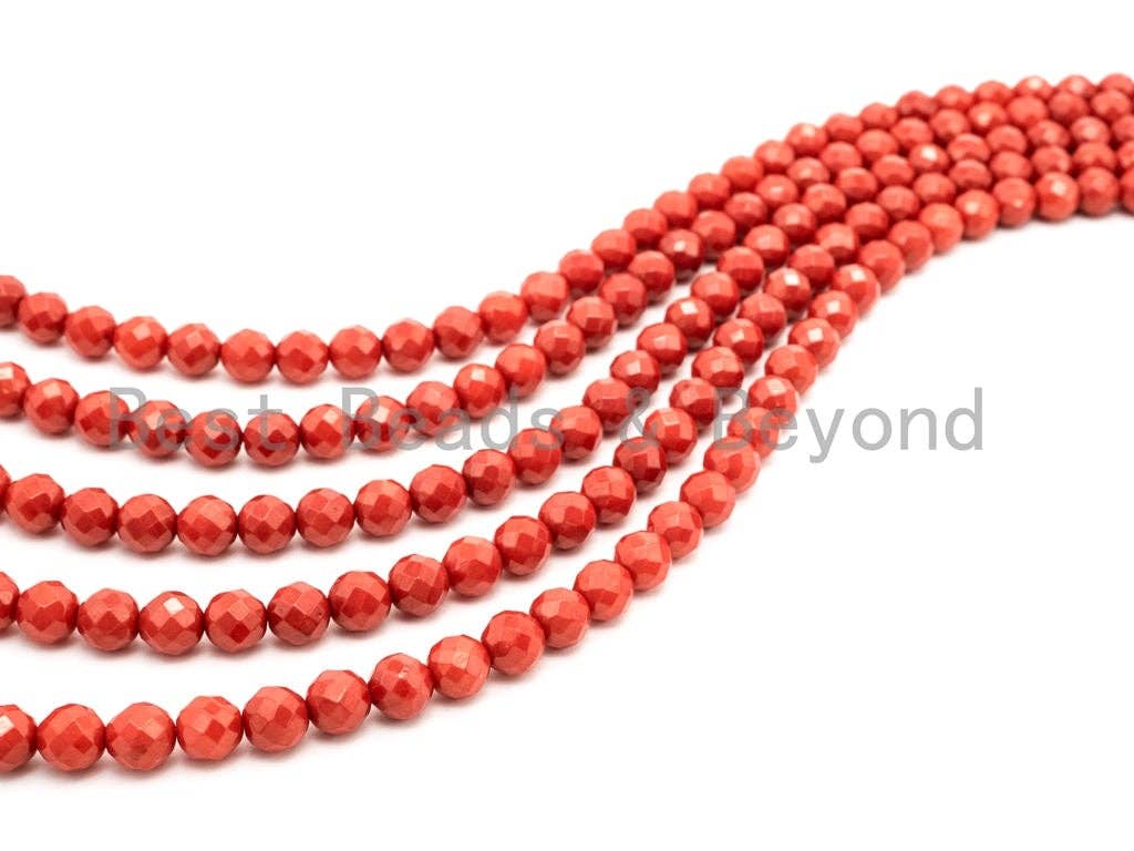 Quality Natural Dyed Red Coral Beads, 2mm/3mm/4mm/6mm  Round Faceted Gemstone Beads, Loose Coral Beads, 15.5inch strand, SKU#U116