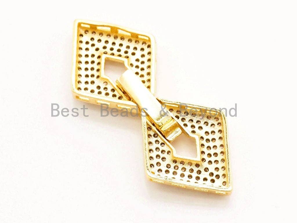 CZ Micro Pave Double Diamond Fold Over Multi-Stand Clasp, Cubic Zirconia Buckle Clasps,17x42mm,1pc, sku#H13