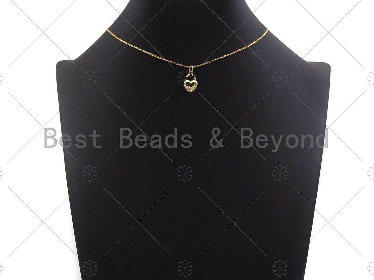 CZ Micro Pave Heart Lock Pendant, Heart Shape Charm, 18K Gold Lock Pendant,16x10mm, Sku#JL10