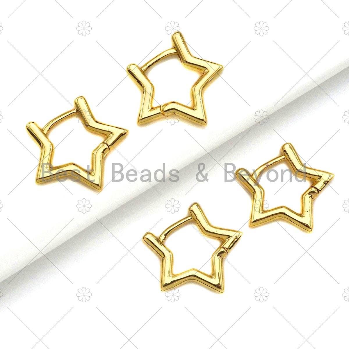 Gold Five Point Star Huggie Earring, Sku#LD61