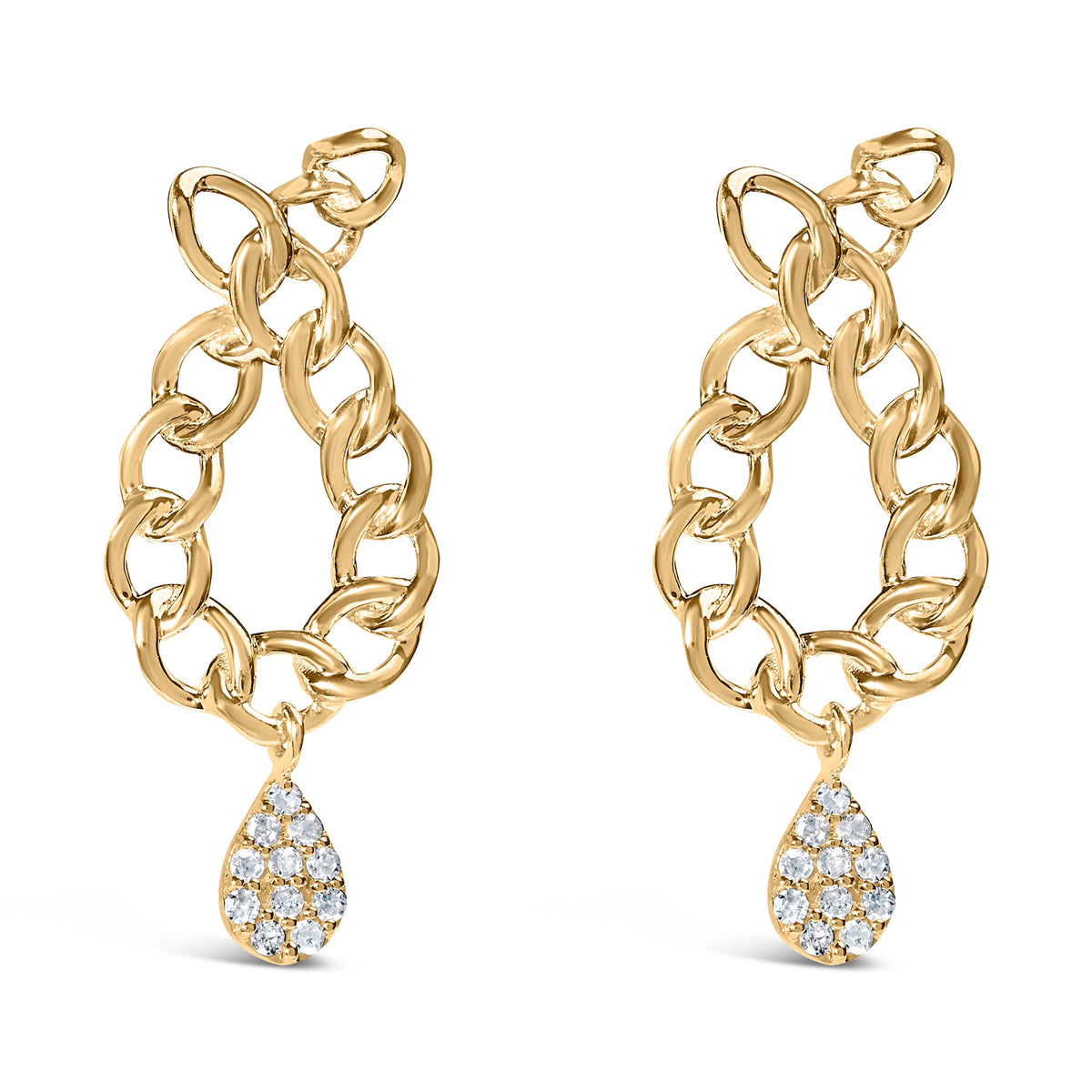 14K Yellow Gold Plated .925 Sterling Silver 1/10 Cttw Diamond Chain Link Teardrop Dangle Earrings (H-I Color, I1-I2 Clarity)