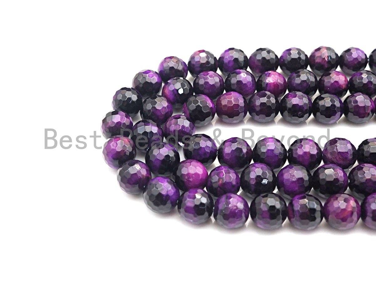 High Quality Natural Faceted Tiger Eye Round Beads, 6mm/8mm/10mm/12mm Round Beads, Puple Tiger Eye Beads, 15inch Full strand, SKU#UA36