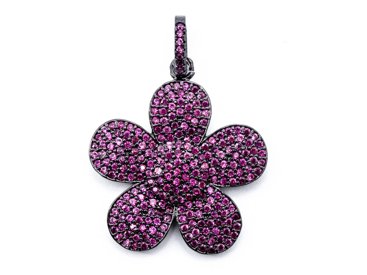 CZ Micro Pave Flower Pendant/Charm, Cubic Zirconia Blue Fuchsia Black Champagne Purple Daisy Focal Flower Pave Pendant,34 x25mm, sku#F349