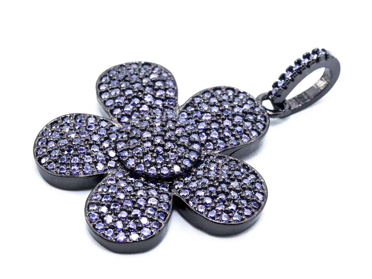 CZ Micro Pave Flower Pendant/Charm, Cubic Zirconia Blue Fuchsia Black Champagne Purple Daisy Focal Flower Pave Pendant,34 x25mm, sku#F349