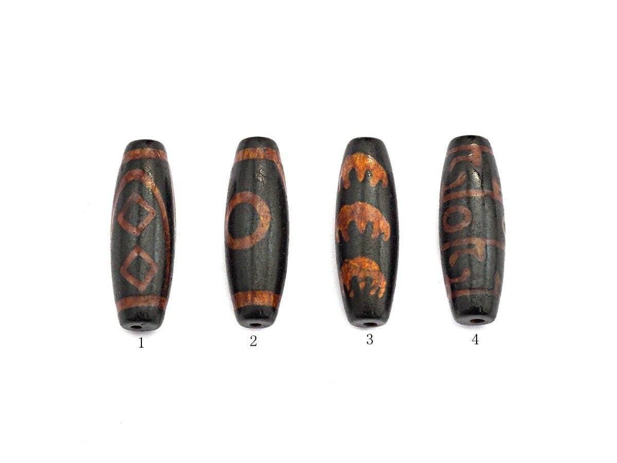 Natural Tibetan Agate Long Oval Shape Beads, Black Brown Dzi beads, Barrel Agate Beads, 10x30mm, sku#U563