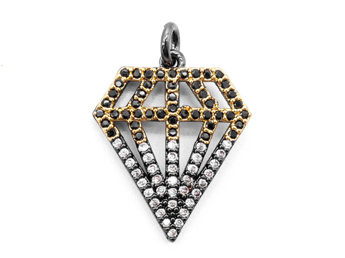 1PC/2PCS CZ Black White Dual Color Micro Pave Diamond Pendant/Charm, Cubic Zirconia CZ Micro Pave Pendant Charm, 17x22mm, sku#F345C