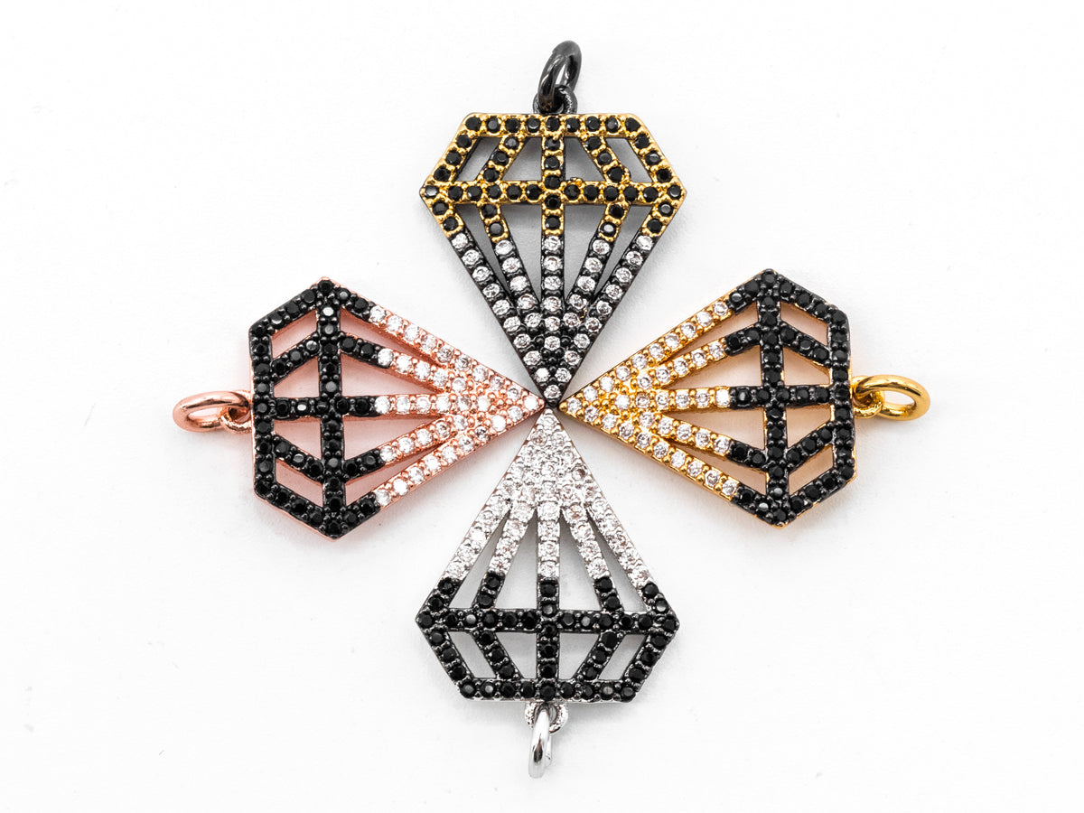 1PC/2PCS CZ Black White Dual Color Micro Pave Diamond Pendant/Charm, Cubic Zirconia CZ Micro Pave Pendant Charm, 17x22mm, sku#F345C