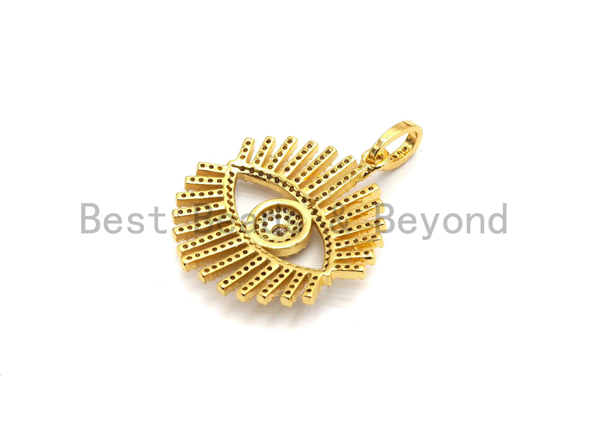 CZ Micro Pave Sparkly Eyelash Charm, Cubic Zirconia Evil Eye Charm Pendant, Rose gold/Gold/Silver/Black Finish, 27x30mm, sku#F652