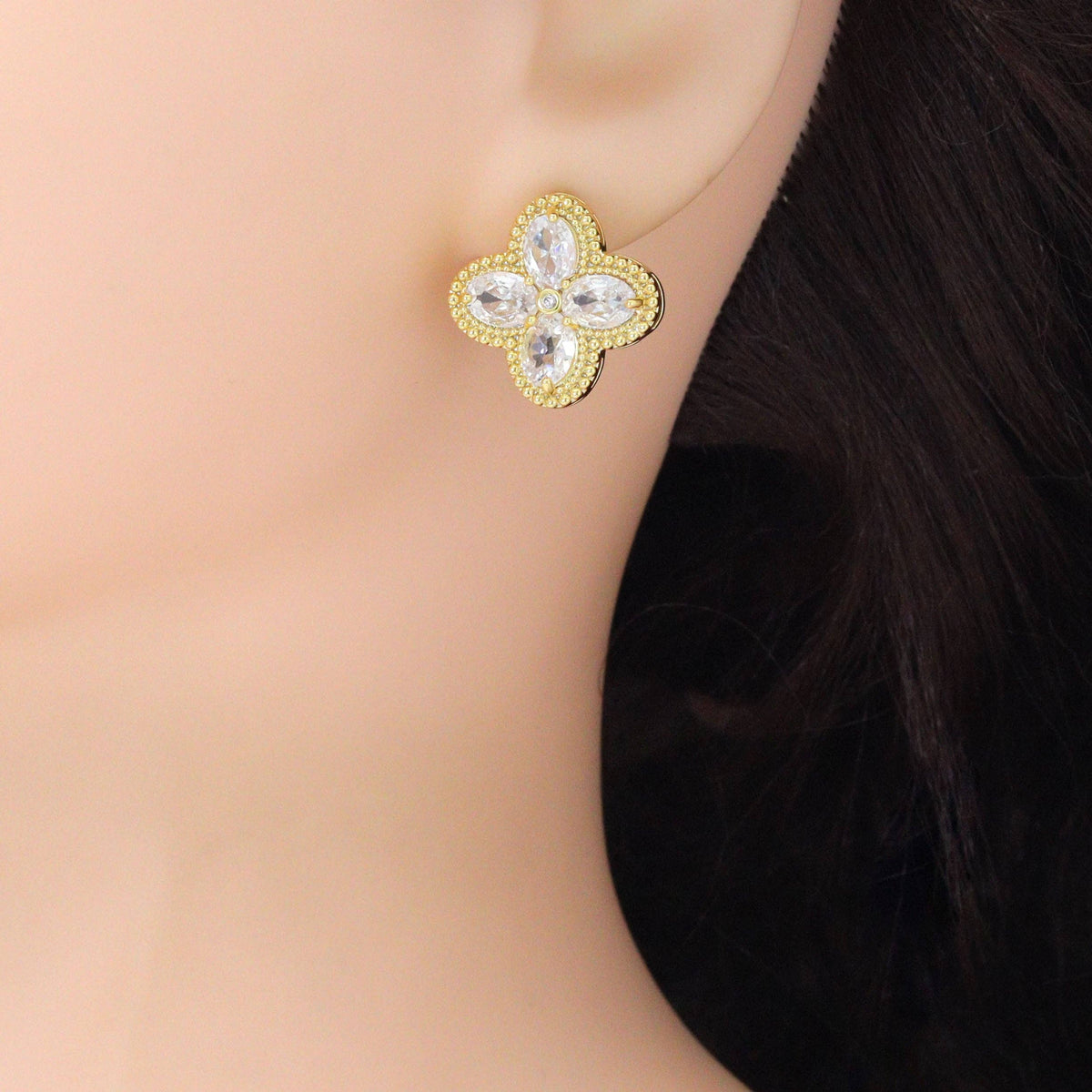 Gold Silver Flower Ball Tassels Earrings, Sku#O124