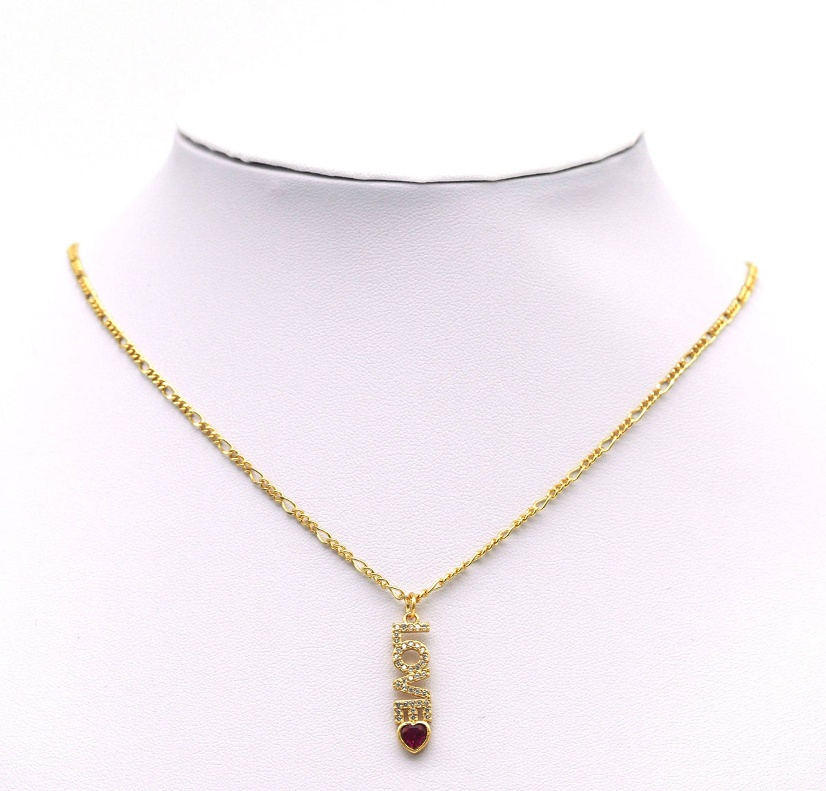 Gold Fichsia Heart CZ Love words Charm, Sku#F1498