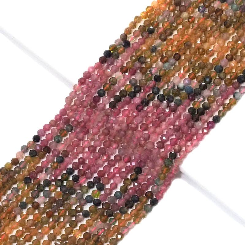 Genuine Mixed Color Tourmaline Round Faceted Beads, 4mm, Sku#U1507