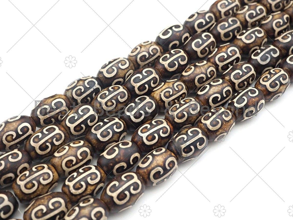 NEW STYLE Natural Tibetan Agate, Barrel Shape 10x14mm, 14" Full Strand, Natural Agate, DZI AgateSku#U968