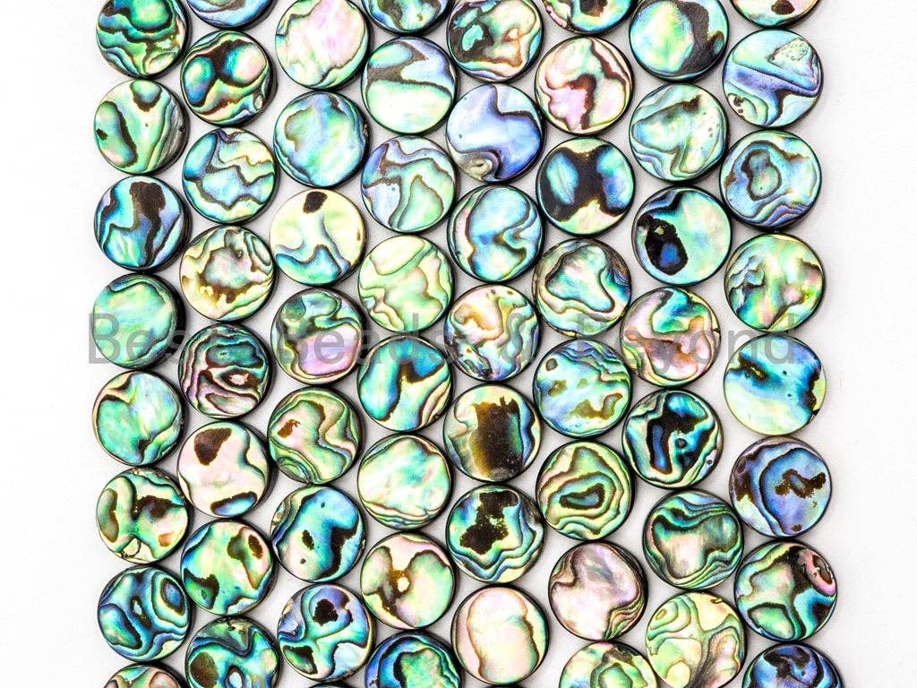 8mm/10mm/12mm/14mm Natural Abalone Flat Coin Shell beads, Wholesale Gemstone Beads, Round Smooth Coin Abalone Beads, 16inch strand,SKU#R2