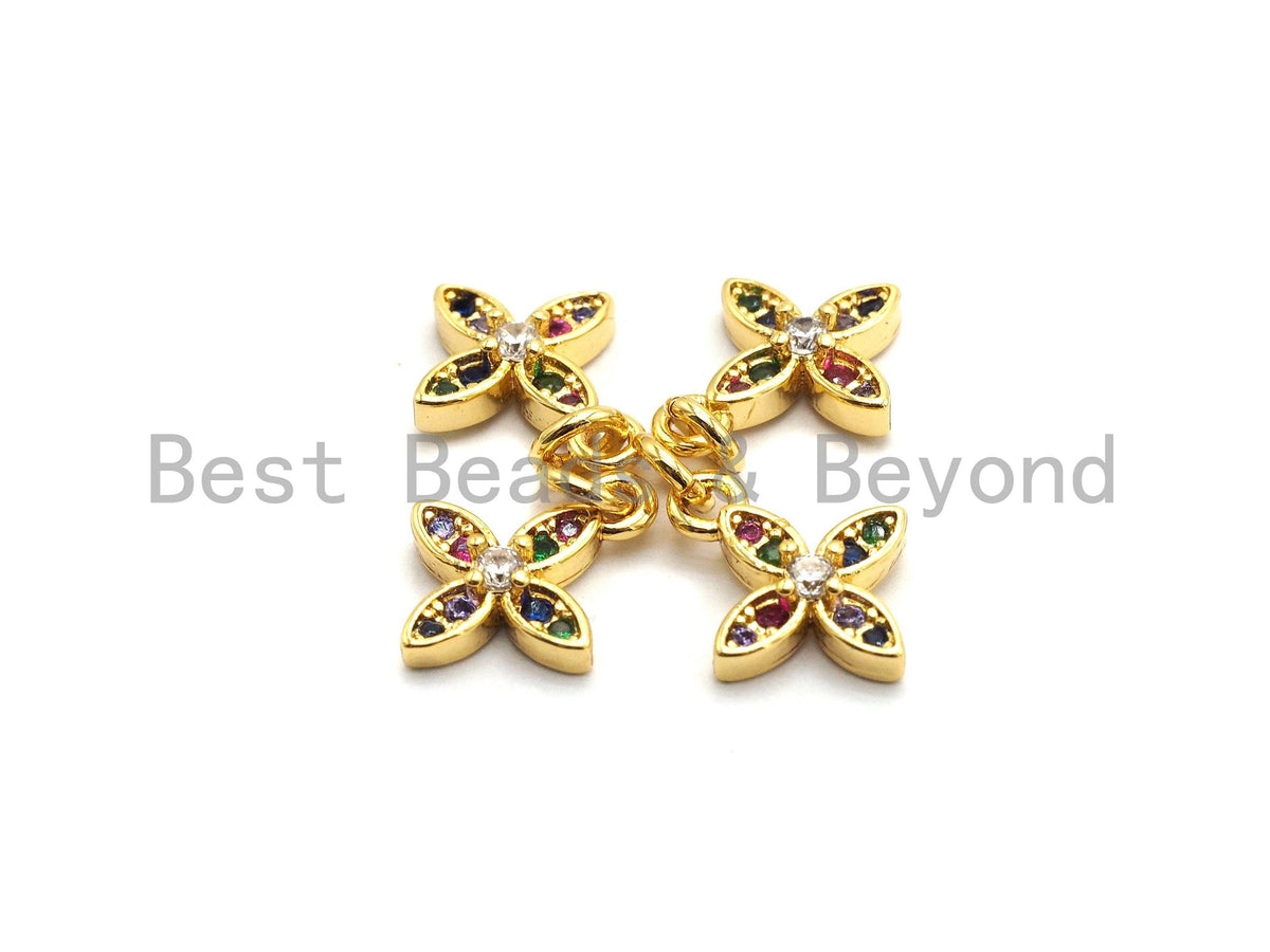 CZ Colorful Micro Pave Gold Flower Charm/Pendant, Flower Shaped Pave Pendant, Gold plated, 10x12mm, Sku#F732