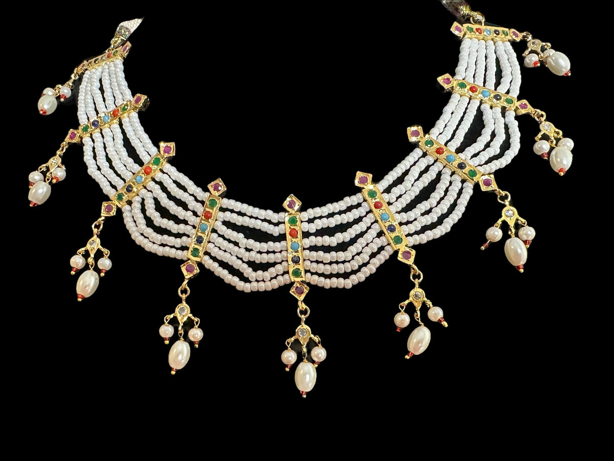 C517 Navratan necklace with earrings ( READY TO SHIP )