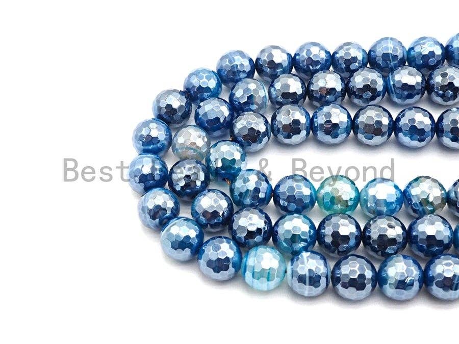 Mystic Plated Faceted Agate Beads,6mm/8mm/10mm/12mm, Plated Blue Agate Beads,15.5" Full Strand, SKU#U442