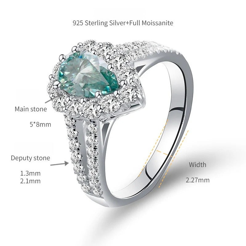 Horus Lake Blue Teardrop D-Color VVS1 Moissanite Engagement Ring in 18K Gold-Plated Sterling Silver